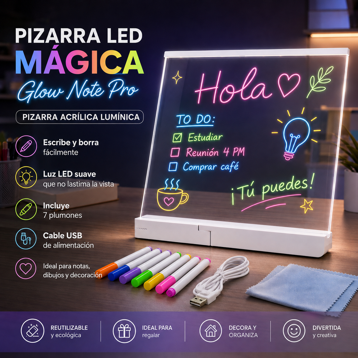 PIZARRA LED MÁGICA GLOW NOTE PRO